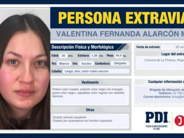Continúa la búsqueda de Valentina Alarcón: joven de 26 años desaparecida hace 10 días entre Puente Alto y La Pintana
